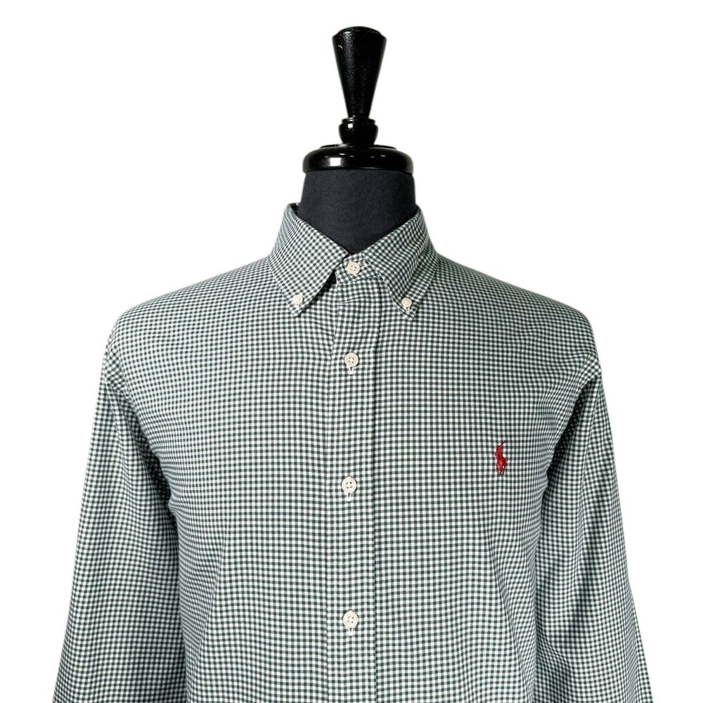 Ralph Lauren Mens XL Green White Gingham Check Long Sleeve Cotton Shirt Casual